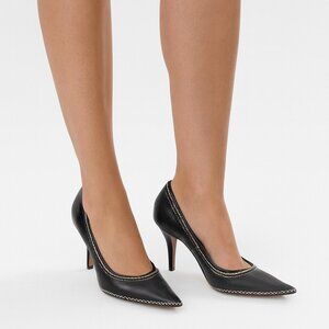 Tahari Black POinted Toe Pumps Heels Black Embroidered Size 8